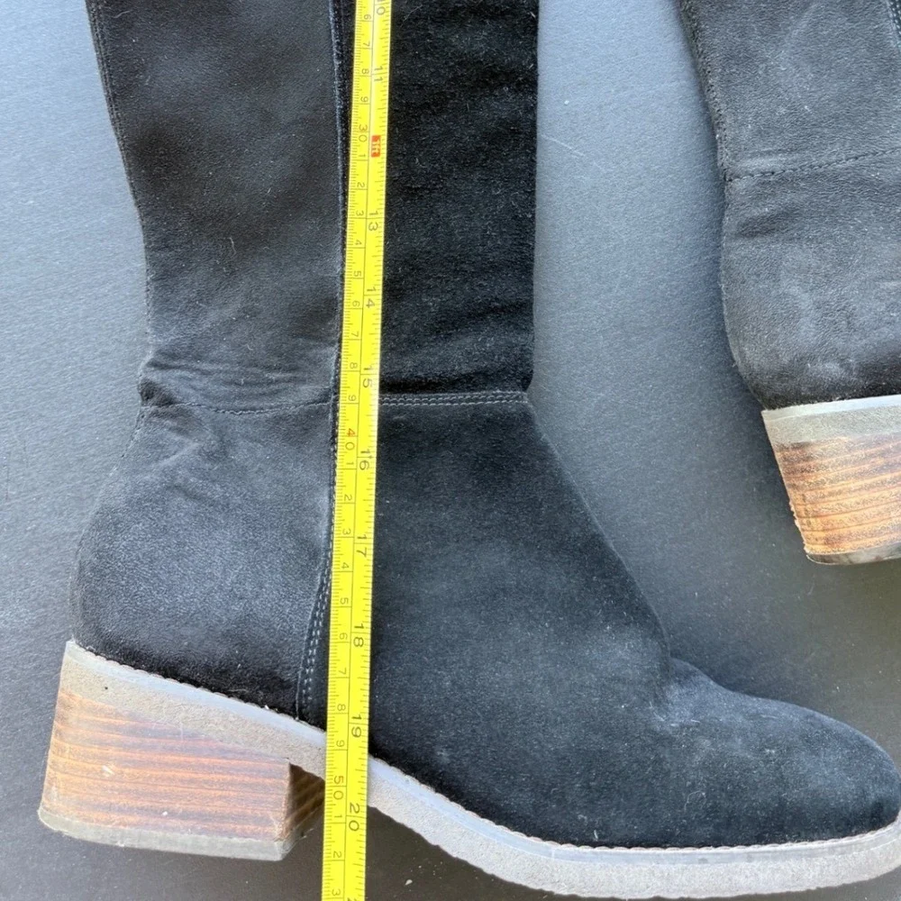 Lucky Brand Black Suede Tall Knee High Boots Wood Heel Womens Pull On